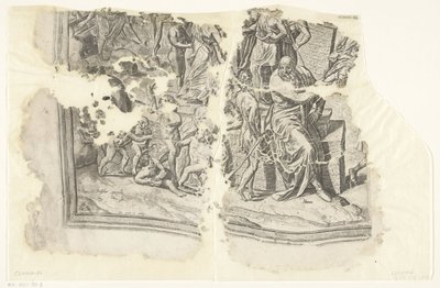 Linkeronderhoek van een prent van het tafereel van Cebes door Philips Galle