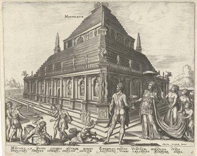 Mausoleum van Halicarnassus De acht wereldwonderen (series title) door Philips Galle
