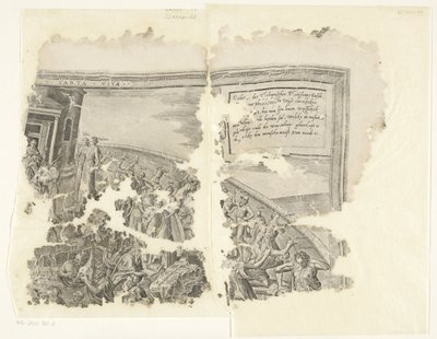 Rechterbovenhoek van een prent van het tafereel van Cebes door Philips Galle