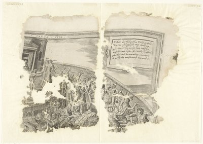 Rechterbovenhoek van een prent van het tafereel van Cebes door Philips Galle