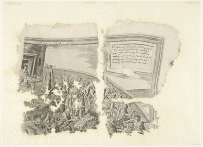 Rechterbovenhoek van een prent van het tafereel van Cebes door Philips Galle