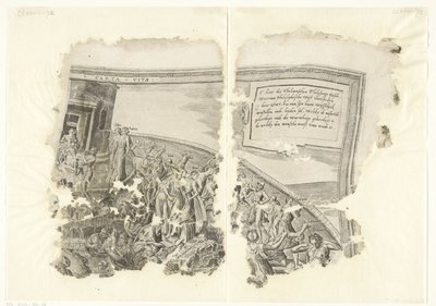 Rechterbovenhoek van een prent van het tafereel van Cebes door Philips Galle