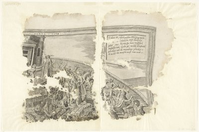 Rechterbovenhoek van een prent van het tafereel van Cebes door Philips Galle
