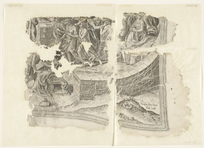 Rechteronderhoek van een prent van het tafereel van Cebes door Philips Galle