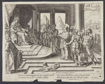 St. Stefanus voor de hogepriester en de raad door Philips Galle