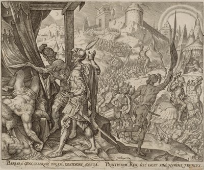 De ontdekking van het lijk van Holofernes, plaat acht uit Het verhaal van Judith en Holofernes door Philips Galle