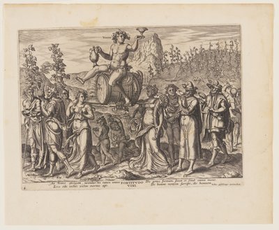 De kracht van wijn [3 Esdras 3:19-23], uit De vier sterkste krachten door Philips Galle
