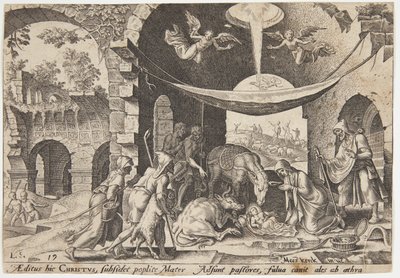 De aanbidding van de herders door Philips Galle