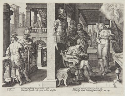 De engel stuurt Cornelius naar St. Peter door Philips Galle