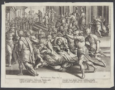 De hoofdman voorkomt dat de joden Paulus doden door Philips Galle