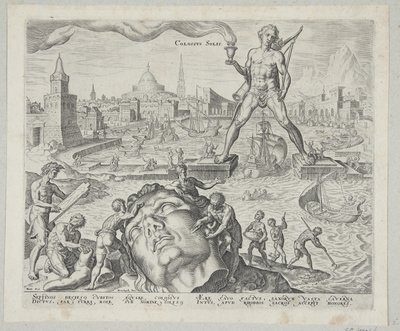 De kolossus van Rhodos door Philips Galle