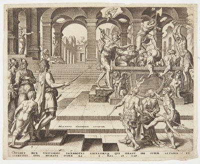 De slachting van de priesters van Samaria door Philips Galle