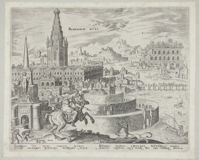 De muren van Babylon door Philips Galle