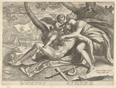 Venus treurt over de dood van Adonis door Philips Galle