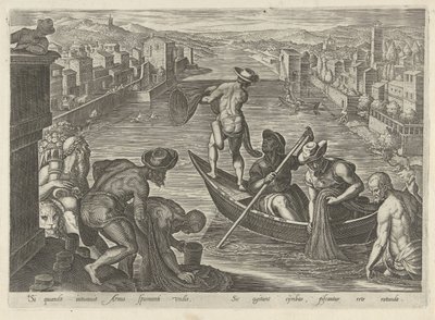 Visvangst met net (Jachttaferelen) door Philips Galle