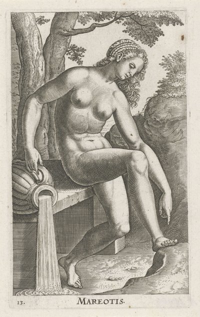 Waternimf Mareotis (Stroom- en waternimfen) door Philips Galle