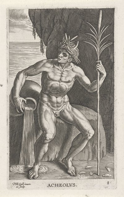 Zeegod Achelous door Philips Galle