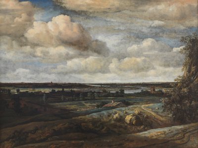Nederlands Panoramisch Landschap met een Ver Uitzicht op Haarlem door Philips Koninck
