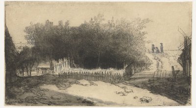 Landschap met een wit hek door Philips Koninck
