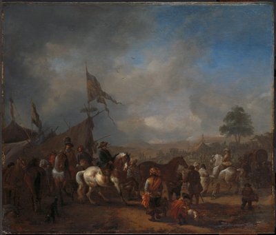 Een paardenmarkt bij een legerkamp door Philips Wouwerman