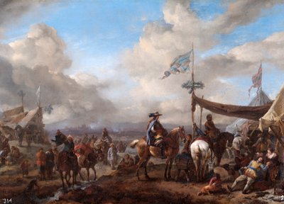 Kampscène met trompetter en hoefsmid, 17e eeuw door Philips Wouwerman