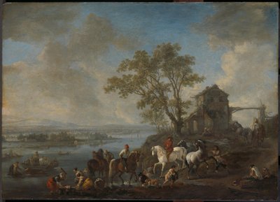 Paardenpoel aan een Rivier door Philips Wouwerman