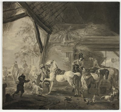 Interieur van een stal door Philips Wouwerman