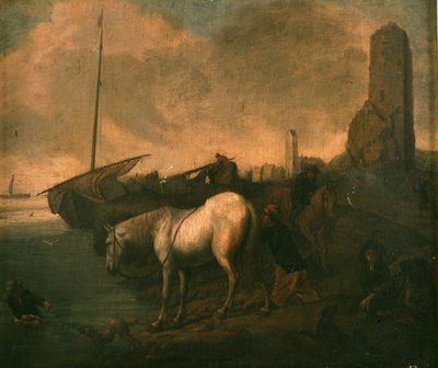 Strandung mit Pferden und Fischern door Philips Wouwerman