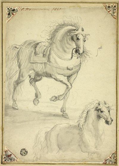 Twee schetsen van dravend paard door Philips Wouwerman