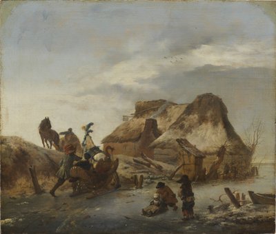 Een edelman in een slee op het ijs door Philips Wouwermans or Wouwerman