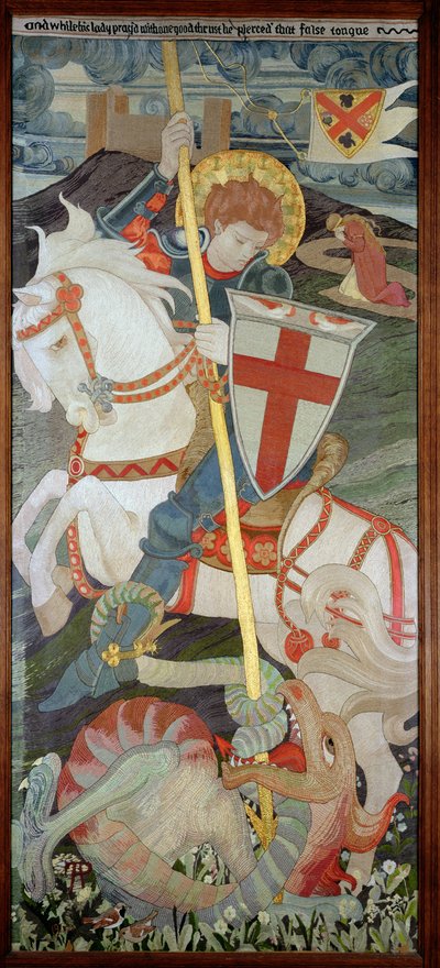 St. George Doodt De Draak, Met Una Biddend Op De Achtergrond, 1904 (borduurwerk) door Phoebe Anna Traquair