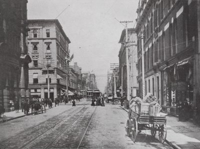 Kijkend omhoog Yonge Street, hoek van King, Toronto door Photographer Canadian
