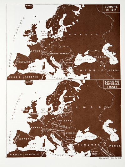 Kaart van Europa in 1914 en Europa in 1932, uit Histoire de la Troisieme Republique, Vol. I, l