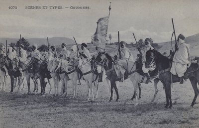 Marokkaanse Goumiers, moslimsoldaten die dienden onder het Franse leger van Afrika (zw/w foto) door Photographer French