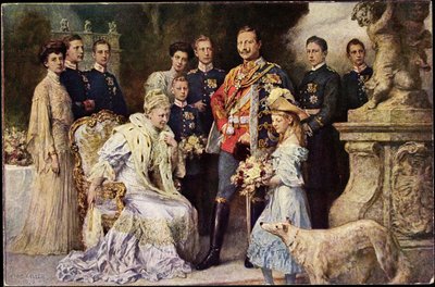 Kunstenaar Ak Kaiser Wilhelm II, Auguste Viktoria, Viktoria Luise, Windhond, Pruisen (zwart-wit foto) door Photographer German