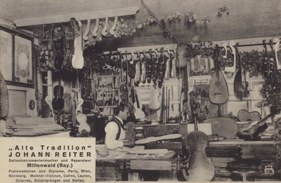 Johann Reiter, Maker en reparateur van snaarinstrumenten, Mittenwald, Beieren door Photographer German