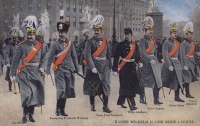 Kaiser Wilhelm II van Duitsland en zijn zes zonen in militaire uniformen door Photographer German