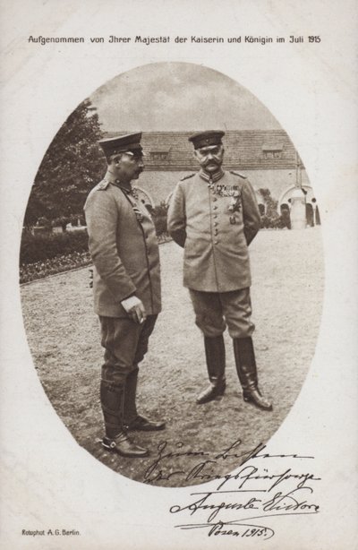 Keizer Wilhelm II met veldmaarschalk Paul von Hindenburg, commandant van het Duitse leger, Posen, Eerste Wereldoorlog door Photographer German
