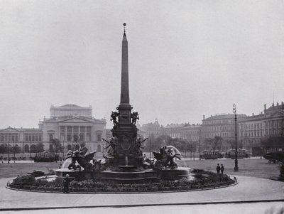 Leipzig: Mendebrunnen op de Augustusplatz en Neues Theater door Photographer German