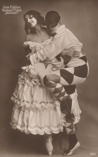Russische balletdansers Vera Fokina en Michel Fokine in Carnaval, ca. 1910 door Photographer German