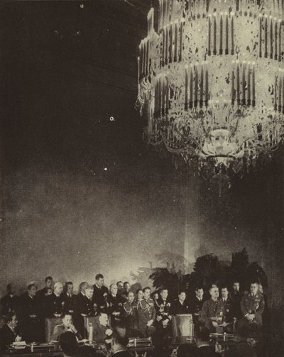 Ondertekening van het Driemogendhedenpact dat de As van Japan, Nazi-Duitsland en Fascistisch Italië vormt in de Rijkskanselarij, Berlijn, Tweede Wereldoorlog, 27 september 1940 door Photographer German