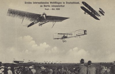 De eerste internationale luchtrace in Duitsland, de Berliner Flugwoche, Berlijn-Johannisthal, september - oktober 1909 door Photographer German