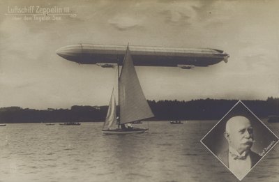 Zeppelin LZ III vliegt over het Tegelmeer, Berlijn door Photographer German