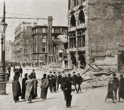 Dublin na de Paasopstand, april 1916 (zwart-wit foto) door Photographer Irish