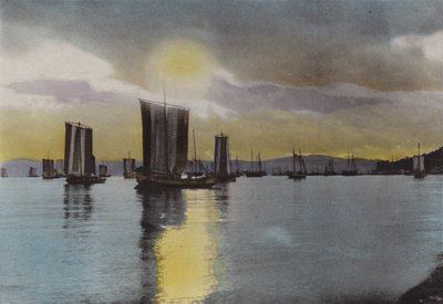Japan, ca. 1912: Zonsondergang, Akashi-kust door Photographer Japanese