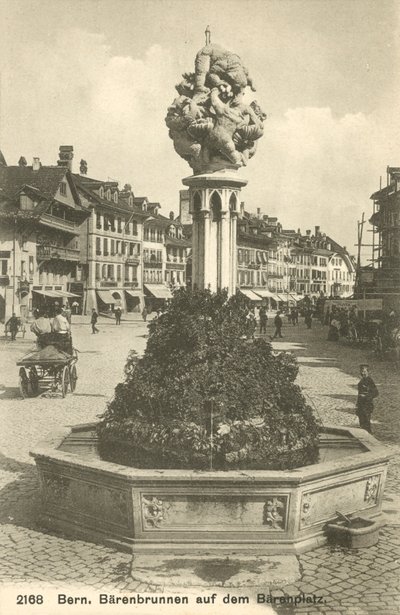 Bern, Zwitserland, Barenbrunnen Auf Dem Barenplatz (zwart-wit foto) door Photographer Swiss