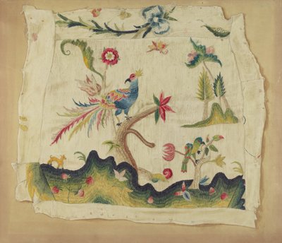 Crewel geborduurde stoelzitting, ca. 1936 door Phyllis Dorr