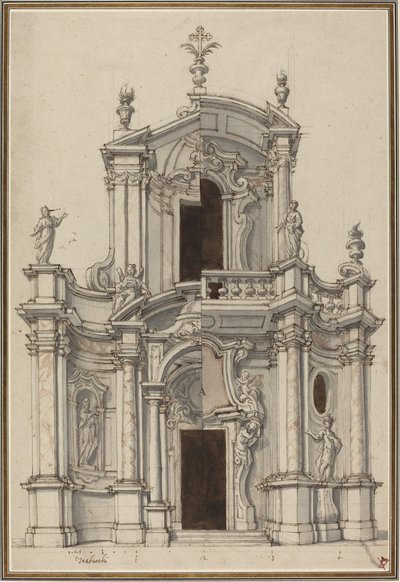 Elevatie voor een Kerkgevel, met Alternatieven door Piedmontese 18th Century