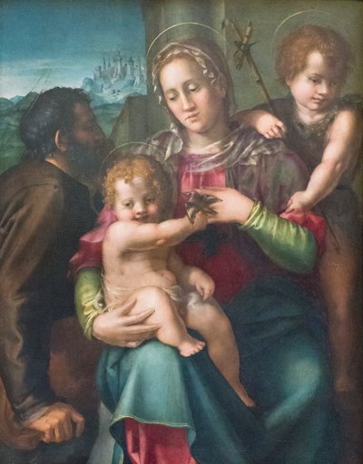Heilige familie met de jonge Johannes de Doper door Pier Francesco Foschi
