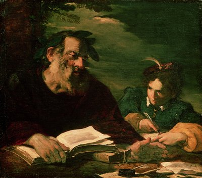 Homerus dicteert zijn gedicht door Pier Francesco Mola